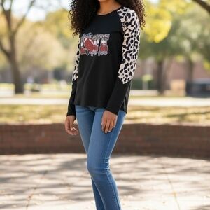 Black Leopard Print Women's Top